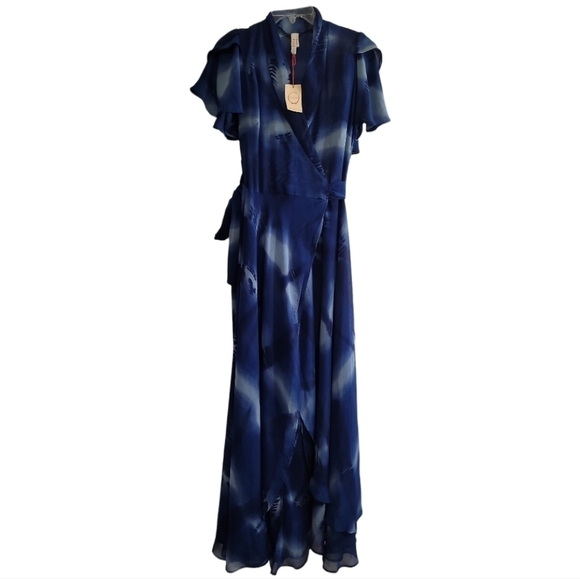 NWT Raga Down The River Wrap Dress in Navy Large Full Wrap Maxi Length Revolve - Picture 3 of 9
